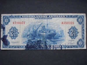 Used 2 1/2 Guilder Banknote Netherlands Antilies 1955 - Picture 1 of 2