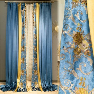 luxury flannelette embroidery royal blue velvet cloth curtain tulle drape C1497 - Picture 1 of 12