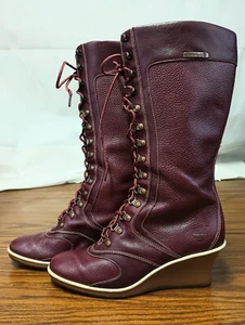 Womens Timberland Wedge Lace Up Tall Leather Boots Women’s Size 7B Sample Pair - Picture 1 of 13