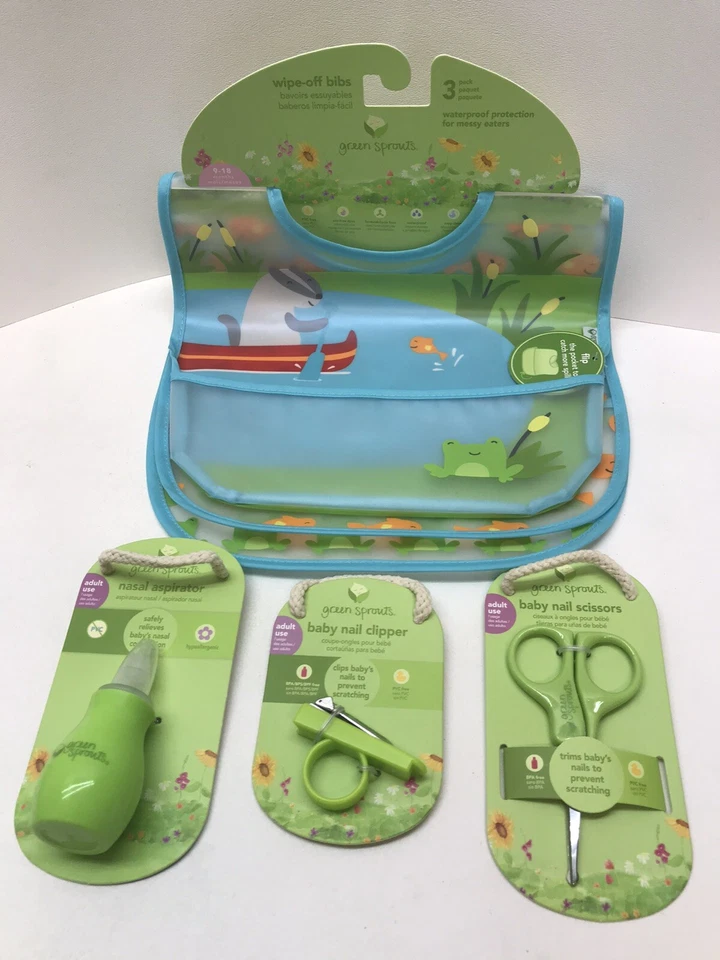 GREEN SPROUTS - Wipe-Off Bib, Aspirator, Nail Scissors, Clippers Baby Care LOT  - Image 1 of 4