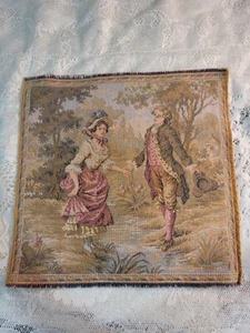 VINTAGE MADE IN FRANCE COURTING LOVE SCENE TAPESTRIES - Picture 1 of 6