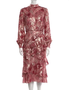 Saloni Isa Ruffle Midi Dress Rose Check Size 0 BNWT - Picture 1 of 14
