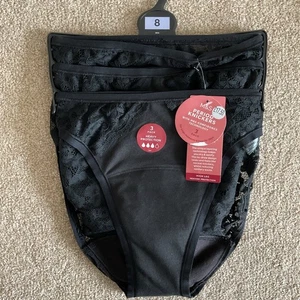 UVP 17,50 £ M&S 3er-Pack Größe 8 Slips mit starkem Schutz Periode hohem Bein schwarz - Bild 1 von 7