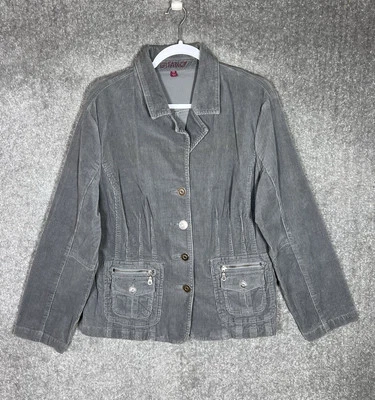 Vintage Gitano Y2K Corduroy Jacket Womens Sz 18W Gray Pockets Button Up Stretch - Image 1 of 4