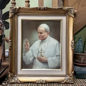 St. Pope John Paul II Catholic Religious Gold Framed Art Print 12”x14” Frame - Picture 1 of 9