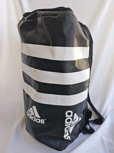 Adidas Large Stripe Black Heavy Duty Duffle Travel Sports Bag Zipper Shoe Pocket - Picture 1 of 21