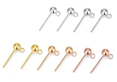 1 par de pequeños aretes de bola de plata de ley componente 4 mm FESV53 Foto 1 de 4