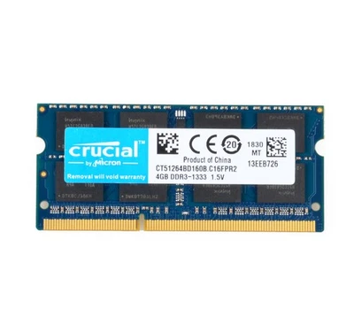 Crucial 4GB 2RX8 PC3-10600S DDR3 1333Mhz 1.5V Laptop Memory RAM SODIMM - Image 1 of 4