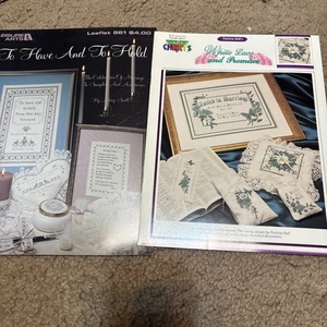 Lot Of 2 Cross Stitch Wedding Marriage Lasting Gift Cherished Decoration Unused - Picture 1 of 8