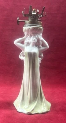 Porcelain Kerosene Lamp Petrol Oil Woman Art Nouveau Porcelain - Image 1 of 4