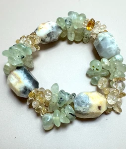 Amazing! Flower Agate Quartz Crystal Chips Stretch Bracelet ~ 600 - Picture 1 of 4