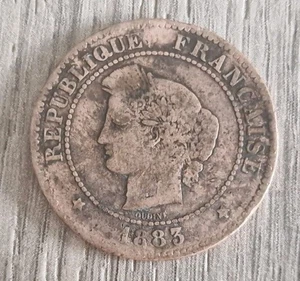 1883 French Republic 5 Centimes Coin - Circulated - Picture 1 of 3