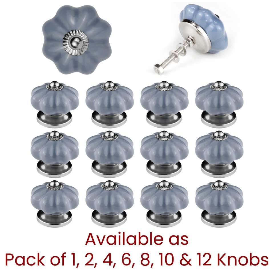 ⭐ Pumpkin Grey Ceramic Door Knobs Cabinets Cupboard Drawers Pulls Handles - Image 1 of 1