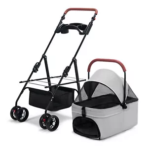 4-Wheel Foldable Pet Stroller Cat Dog Cage Stroller Portable Travel Carrier - Picture 1 of 8