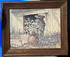 Vintage Rudy Nappi Framed picture.  Milk Cans with Flowers