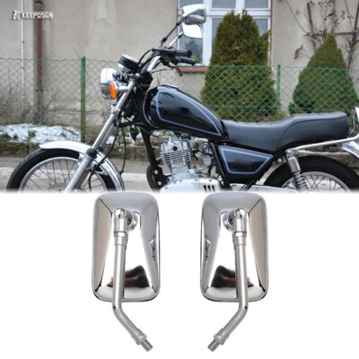 2x Espejos retrovisores laterales rectangulares cromados para Suzuki GN 125 250 400 Cafe Racer Foto 1 de 4