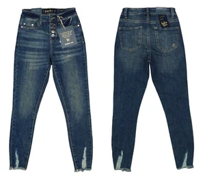 Indigo Rein 23Wx25L High Rise Cropped Distressed Manschette Junior Denim Jeans Neu mit Etikett - Bild 1 von 3