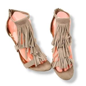 Madden Girl DEMI Suede Fringe Stiletto Heel Sandals Nude Size 8.5 - Picture 1 of 8