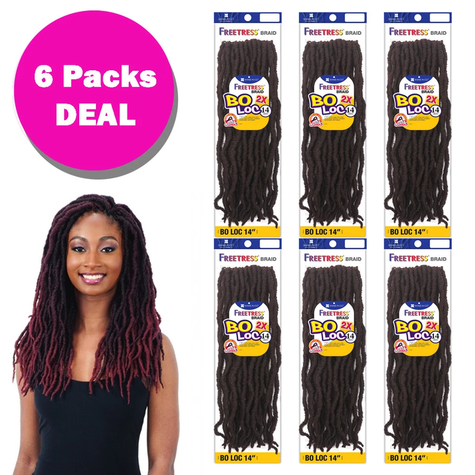 2x Bo Loc 14" - Freetress Synthetic Crochet Pre-looped Dreadlocks 1b off Black