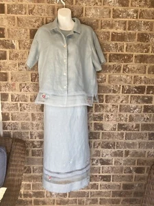 David Dart 100% Linen Sleeveless W/ Button-up Tops M  & Skirt L  Set - Picture 1 of 17
