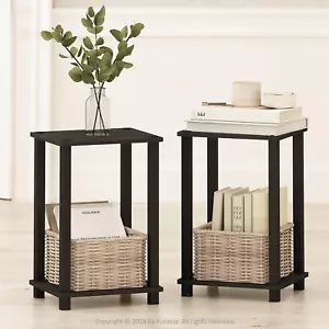 Simplistic Compact Bedside Table, Nightstand, Espresso/Black, Set of 2 - Picture 1 of 7