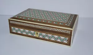 Scatola vintage micro mosaico Sadeli cofanetto portagioie legno gamba India mosaic - Foto 1 di 23