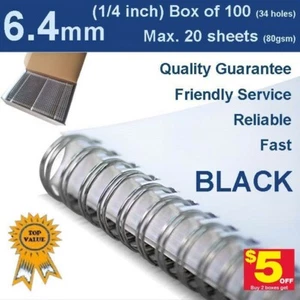 6.4mm (1/4") Twin Loop Binding Wire BLACK 34 Loops (PK 100) - Buy 2 get $5 off - Picture 1 of 4