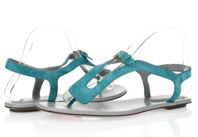 Womens SERGIO ROSSI Teal Suede Casual Ankle Strap Thong Sandals Size 40 - Image 1 of 4