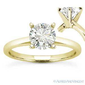 Anello di fidanzamento solitario tondo taglio brillante moissanite oro giallo 14 kt 4 punte - Foto 1 di 4