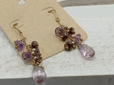 镀金吊坠链耳环带紫水晶/烟石英/珍珠/紫水晶 — 第 1/4 张图片