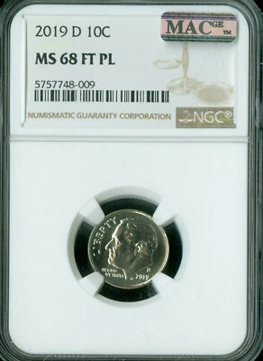 2019 D ROOSEVELT DIME NGC MS68 FT MAC PL PQ 2nd FINEST GRADE SPOTLESS   . - Image 1 of 2