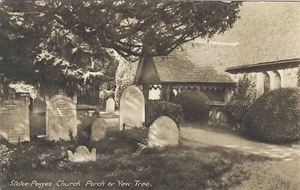 Postal antigua de Inglaterra Stoke Poges iglesia porche y tejo - Imagen 1 de 2