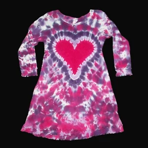 Tie Dye Ruffled Long Sleeve Dress Purple Heart 4T Little Girl Hippie Tye Dyed - Picture 1 of 1