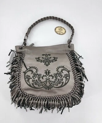 Bolso de Hombro Para Mujer SHARIF Cuero Gris Bordado Cadena Flecos Nuevo con Etiquetas Rock Foto 1 de 4