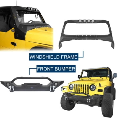 Hooke Road Steel Front Bar + Windshield Protective Guard for Jeep TJ 1997-2006 — 第 1/4 张图片