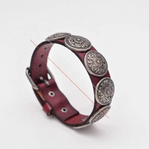 Pulsera K35 Punk Cool Calavera Tachonada Vintage Cuero Puño Ancho Marrón - Imagen 1 de 6