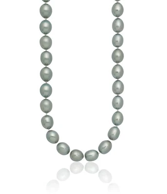 14K Solid White Gold 8mm Grey Rice Freshwater Cultured Pearl Chain Necklace - Image 1 of 4