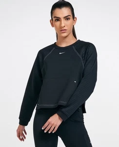 Nike Pro Lux Dry Fleece Sweatshirt Womens M Black Training Perforated Panels - Picture 1 of 12