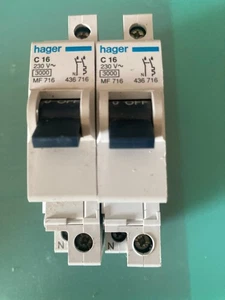 Hager 2er Set Leistungsschalter MF716 C16 Versetzungsklemmen 436716 - Bild 1 von 1