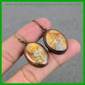Copper Oval Natural Maligano Jasper Electroformed Drop Dangle Earrings Jewelry - Picture 1 of 6