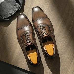 Zapatos Oxford Para Hombres Cuero Real Cuero de Vaca Con Cordones Vestido Formal Negocios Boda Talla - Imagen 1 de 17