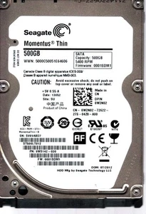 ST500LT012 P/N: 9WS142-030 S/N: S0V0 SU 500GB JUL 2012 CHINA SEAGATE - Afbeelding 1 van 2