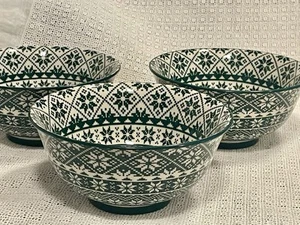 Lot of 3 Cordon Bleu BIA Green Bowls Nordic Snowflake Pattern - Picture 1 of 4