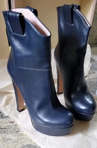 Nuovo Cavallini ital. Scarpe di design plateau stivaletti in pelle numero 37 blu scuro - Foto 1 di 11