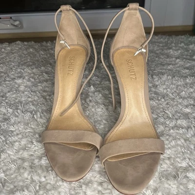 Sandália Salto Stiletto SCHUTZ Cadey Lee Nude Bronzeado Tamanho 8 (Reino Unido 5.5) Todo Couro - Imagem 1 de 4