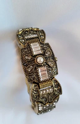 Reloj Pulsera Heidi Daus Art Deco Peek A Boo Perla Transparente Cristales Ahumados Bronce  Foto 1 de 4