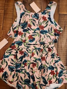 A.Peach Top And Short Set Size Small S Tropical Floral Spring Sets Womens Maven - Picture 1 of 8