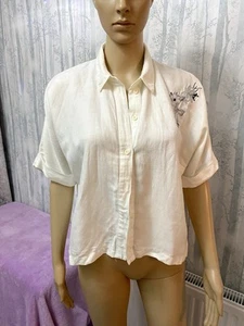 TOP WOMEN’S BLOSE UK SIZE 12 WHITE BUTTON FRONT COLLARED FLORAL EMBROIDERY WHITE - Picture 1 of 16