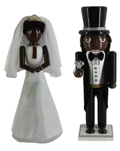 Set of 2 Wooden Christmas Nutcrackers,16",AFRICAN AMERICAN BRIDE & GROOM,Ashland - Picture 1 of 11