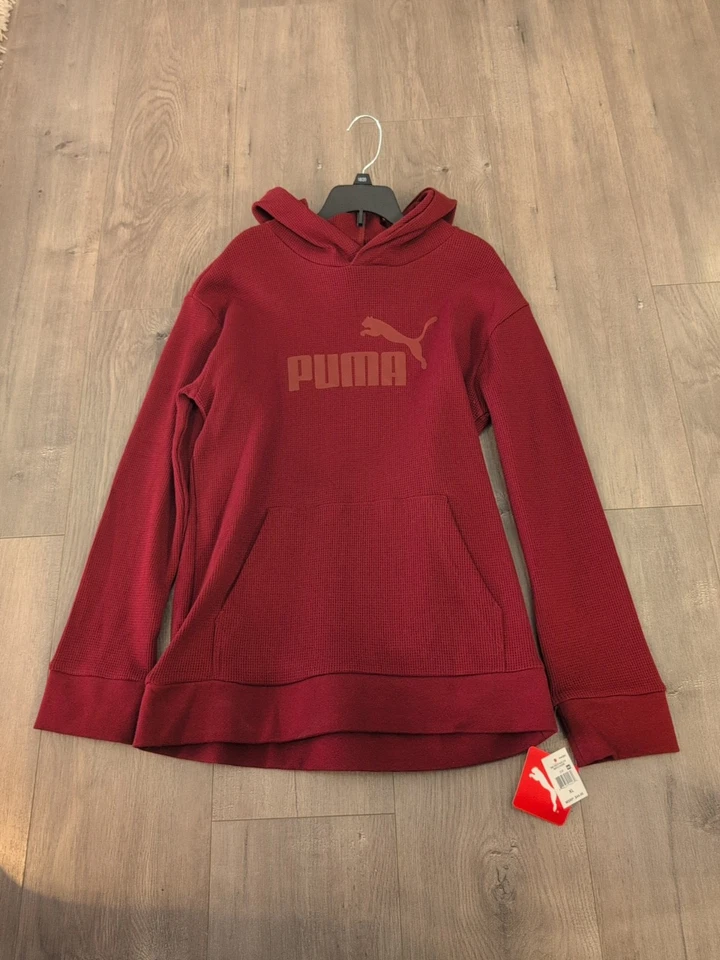 Puma Niños Pullover Sudadera con Capucha Rojo Manga Larga Bolsillos XL, NUEVO CON ETIQUETAS Foto 1 de 4